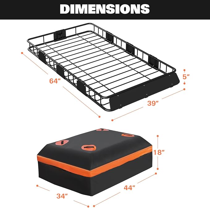 WEIZE Roof Rack Carrier Basket Universal Rooftop 64" x 39" x 5" Large Size Roof - Image 3
