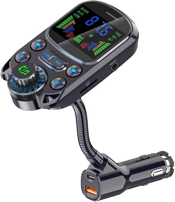 Bluetooth FM Transmitter for Car 1.5" Color Screen Display Wireless Handsfree by ILOKEY