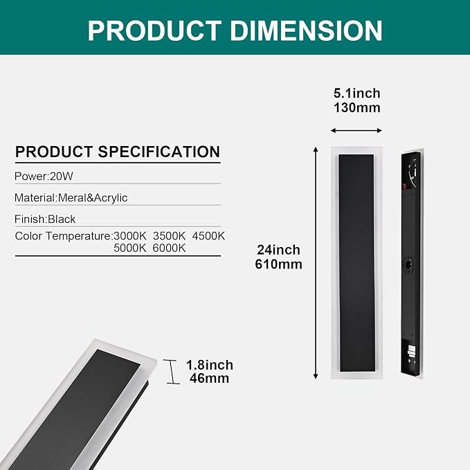 2 Pack LED Outdoor Long Wall Lights, 24 inch Outdoor Linear Light - Image 7