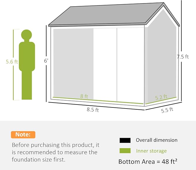 Outsunny 8' x 5.5' Outdoor Storage Shed, Metal Garden Shed - Image 7