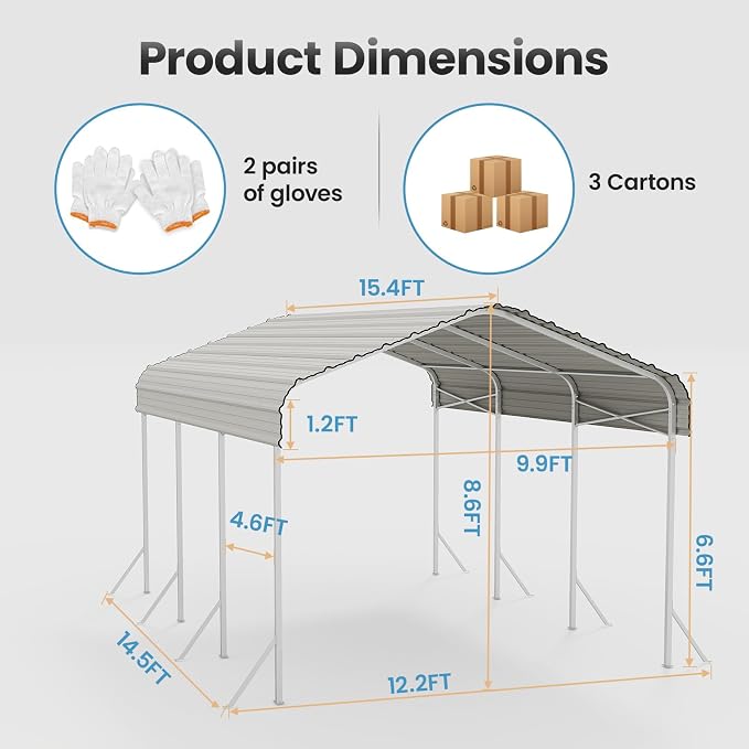 10x15' Heavy Duty Metal Carport – Sturdy Structure, All-Weather Protection - Image 2