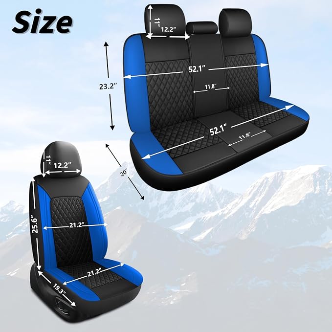 Blue Car Seat Covers, Breathable and Waterproof Seat Cover Full Set, PU Premium - Image 6