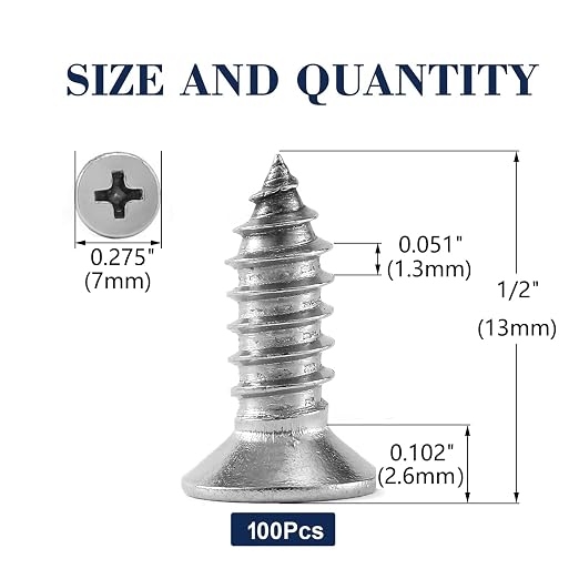 #6 x 1/2" Wood Screw 100Pcs 18-8 Stainless Steel Screws Flat Head Phillips Fast - Image 2