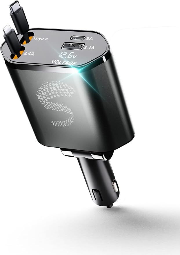 Retractable Car Charger USB C Fast Charging 120W, Car Accessories Cigarette by Sozun