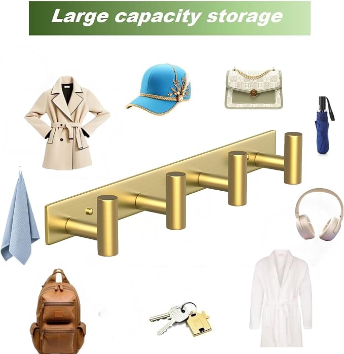Wall Mounted Coat Rack-4 Hooks, Heavy Duty Stainless Steel Hook Rail - Image 7