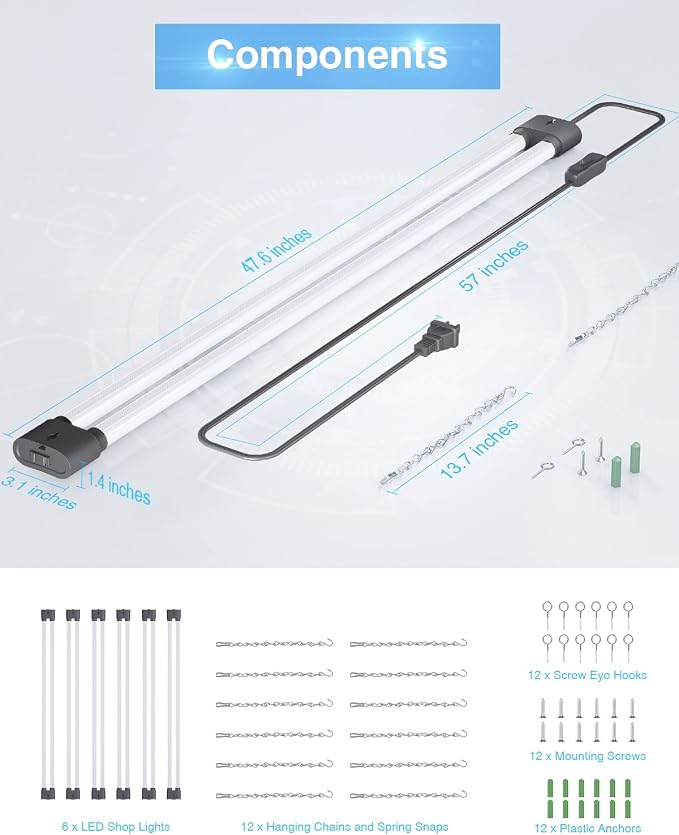 Ensenior 6 Pack Linkable Led Shop Light 4ft - Image 6