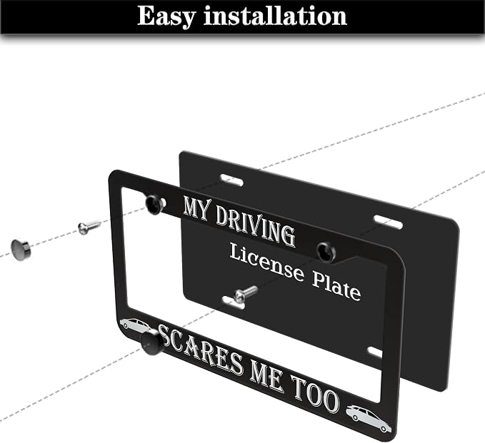 Fun License Plate Frame Cover Black and White License Plate Frames My Driving - Image 7