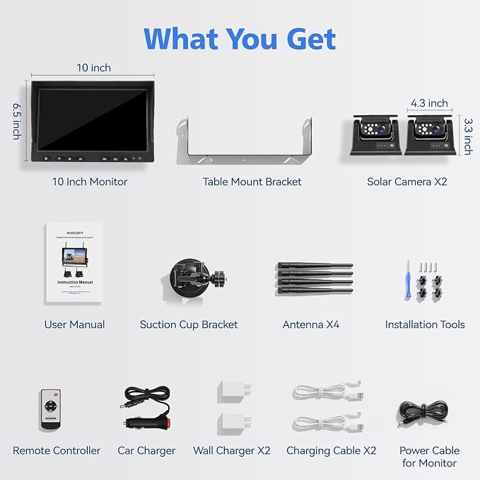 10.1" - 2 Magnetic Solar Wireless Backup Camera, HD 1080P DVR Monitor, Dual RV - Image 7