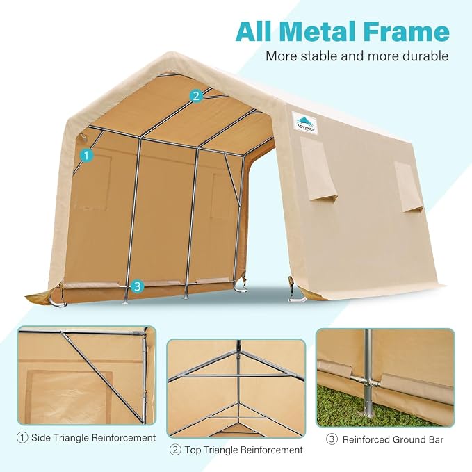 ADVANCE OUTDOOR 10x15 ft Shelter Storage Shed Steel Metal Peak Roof Portable - Image 3