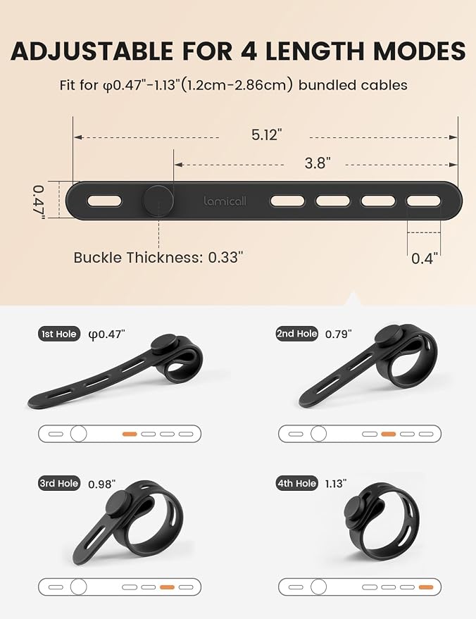 20Pack Silicone Cable Ties Cord Organizer Wrap - Image 5