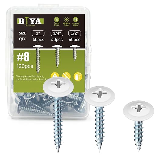 White Screws, #8 White Wood Screws 120pcs Thread Truss Head Fast Self Tapping by MAKEWORKEASIER