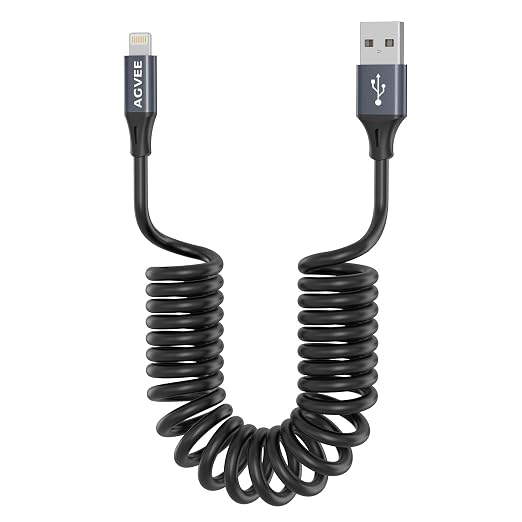 AGVEE 2 Pack 3ft Coiled Short USB to Lightning Charging Cable 3A Fast Charger by AGVEE