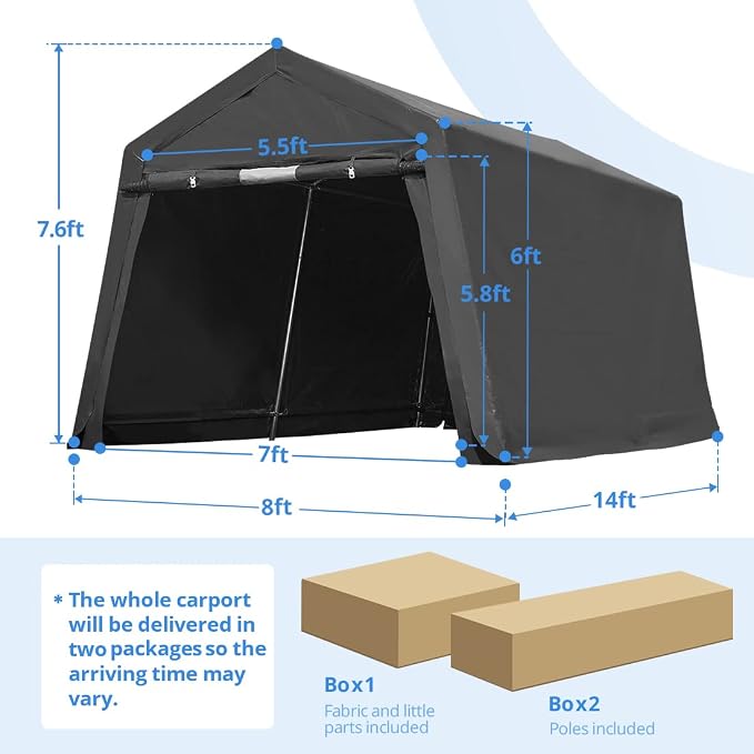 ADVANCE OUTDOOR 8X14 ft Steel Metal Peak Roof Portable Garage Shelter Storage - Image 5