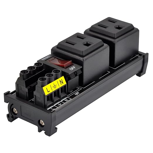 DIN Rail Mount AC 120V NEMA 5-15R Double Receptacles Outlet Power Strip Module - Image 2