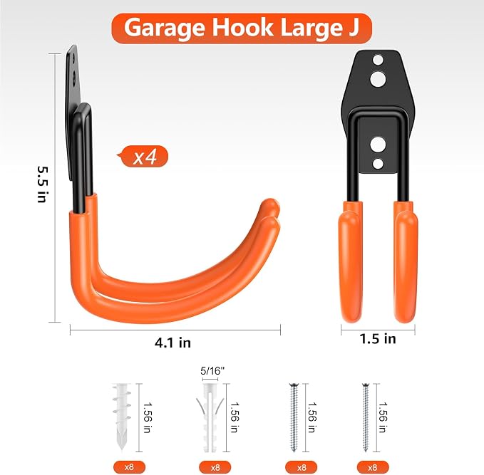 4 Pack 5.5x4.1 Inch Utility Steel Wall Mount Heavy Duty Garage Hooks - Image 2
