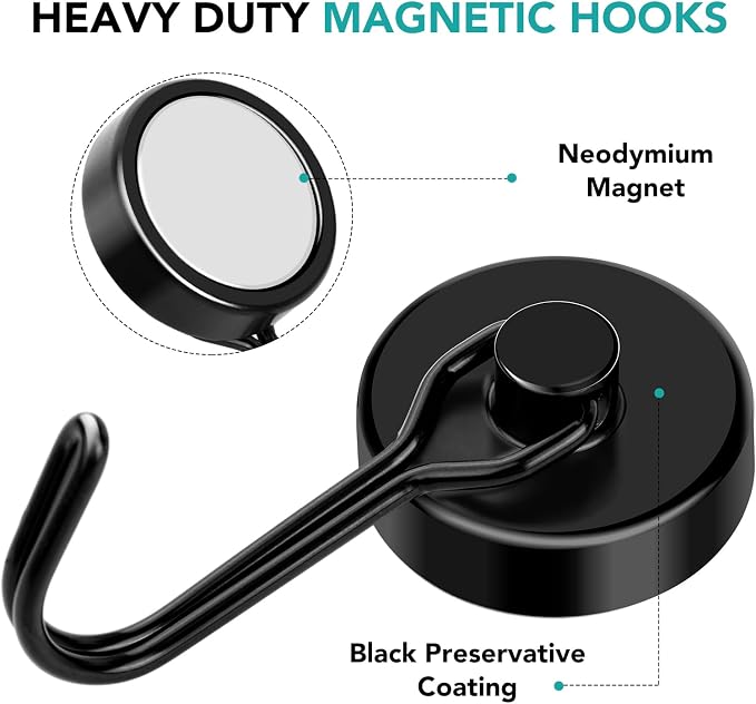 DIYMAG Black Magnetic Hooks, 110LBS Strong Magnetics Heavy Duty, Magnet Hook - Image 3