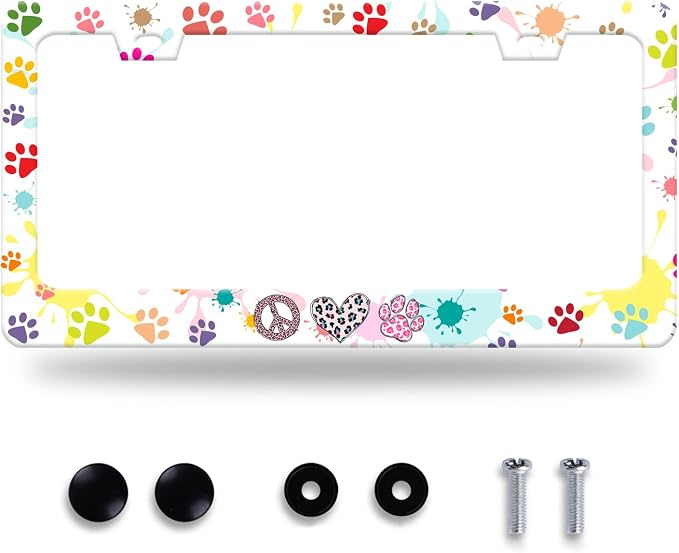 Dog Cat Paw License Plate Frame Colorful Paws License Plate Stainless Steel by GORSNKYE
