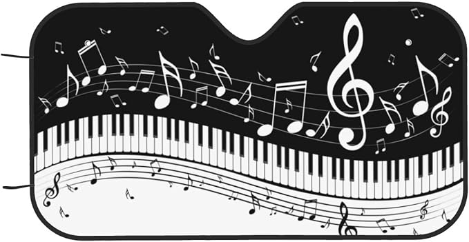 Black White Music Car Windshield Sunshade Front Window Sun Visor Protector - Image 9