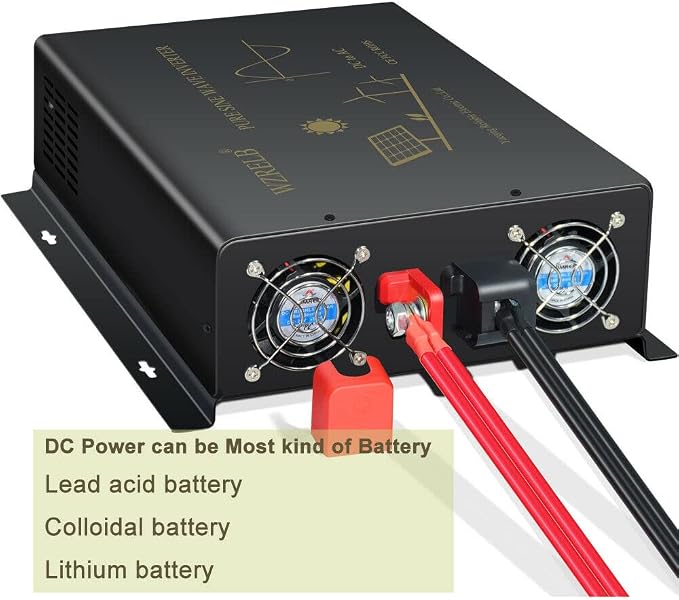 WZRELB Pure Sine Wave Power Inverter 3000W 12VDC to 120VAC 6000W Peak Dual AC - Image 2