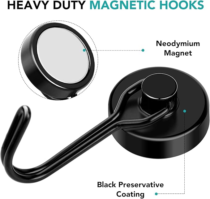 DIYMAG Black Magnetic Hooks, 80LBS Strong Magnetics Hooks Heavy Duty, Magnet - Image 4