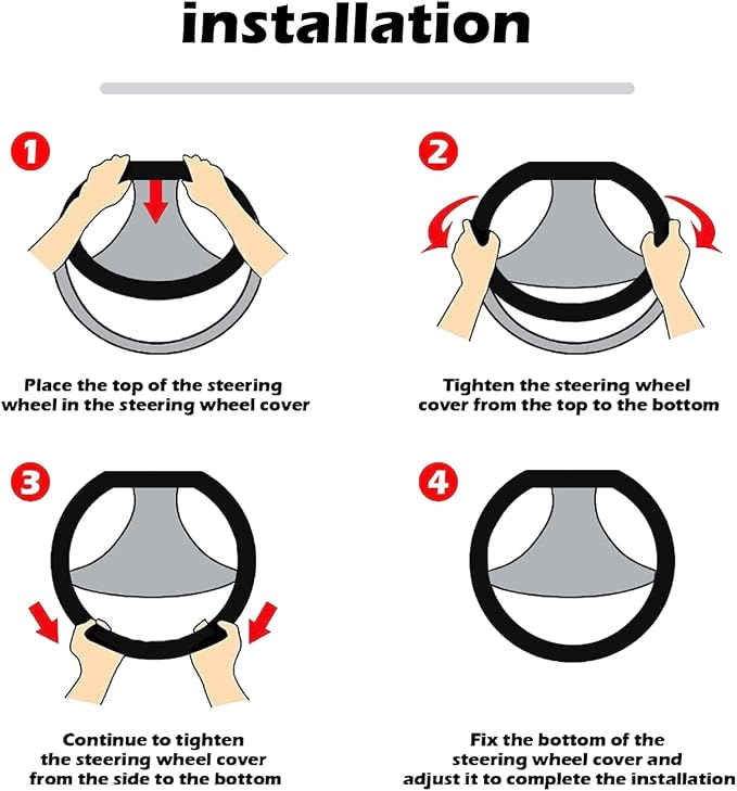 D Shape Car Steering Wheel Cover, Universal 15 inch Stitching Color Anti-Slip - Image 6