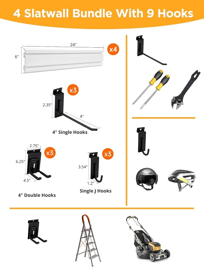 Slat Wall Paneling Garage Tool Organizer Wall Mount 4 Pack - Image 2