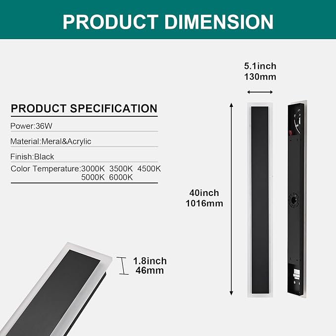 2 Pack Modern Outdoor Long Wall Lights Fixture, 40 inch Outdoor LED Wall Sconce - Image 7