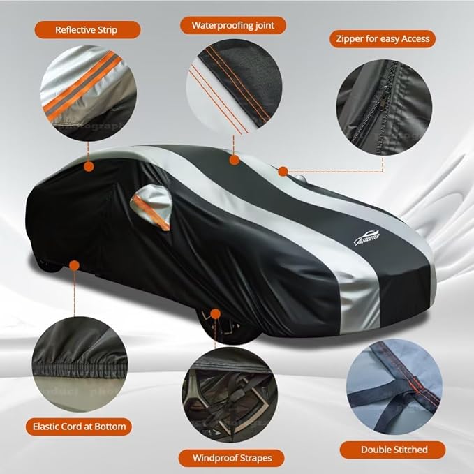Waterproof Car Cover with Silver Stripe Design, Outdoor/Indoor Car Cover - Image 3