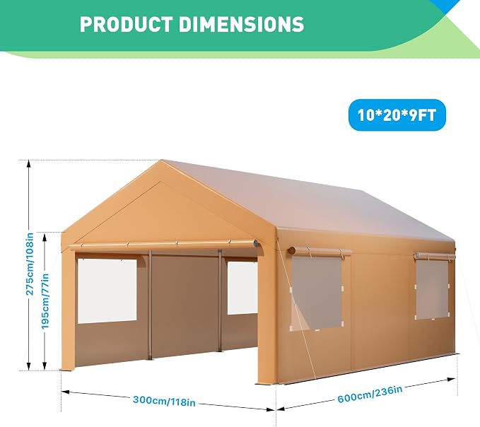 10X20 Ft Heavy Duty Carport Canopy, Portable Garage, Car Tents, Reinforced - Image 2