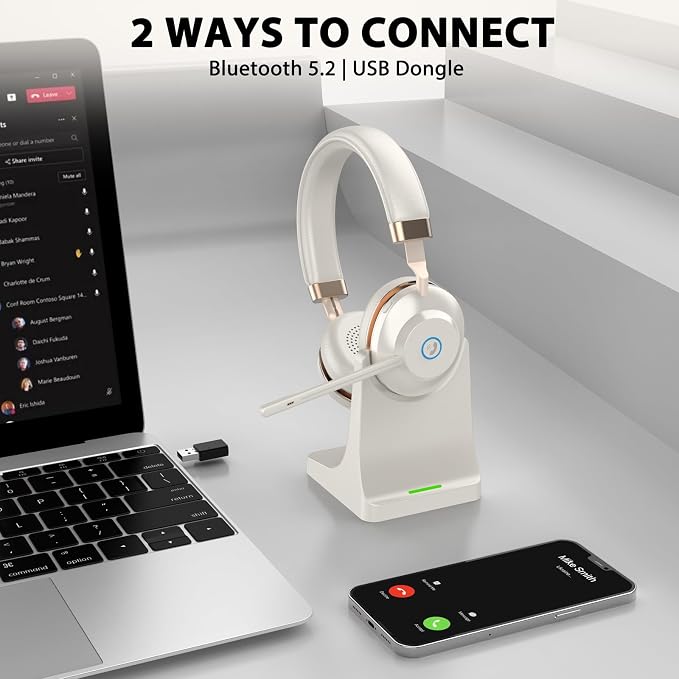 Wireless Headset with Mic for Work, V5.2 Wireless Headphones with Mic Noise - Image 5