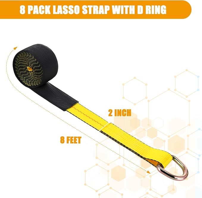 8 Pack 2" x 8ft Tow Truck Straps Lasso Wheel Lift Straps Lasso Tow Strap - Image 2
