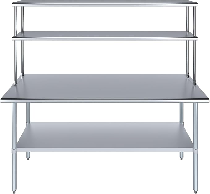 Amgood Stainless Steel Work Table Double Tier Overshelf | Metal Kitchen Prep - Image 2