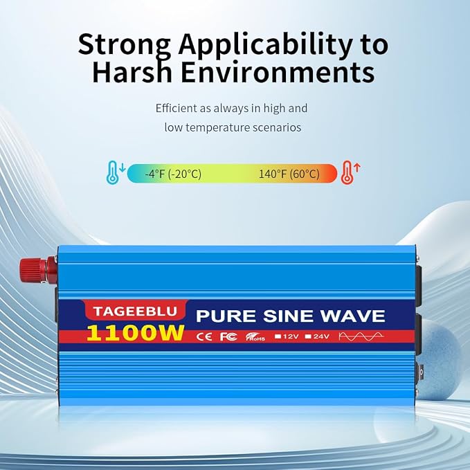 1100 Watt Pure Sine Wave Inverter, Solar Power Inverter, 12V DC to 110V AC - Image 4