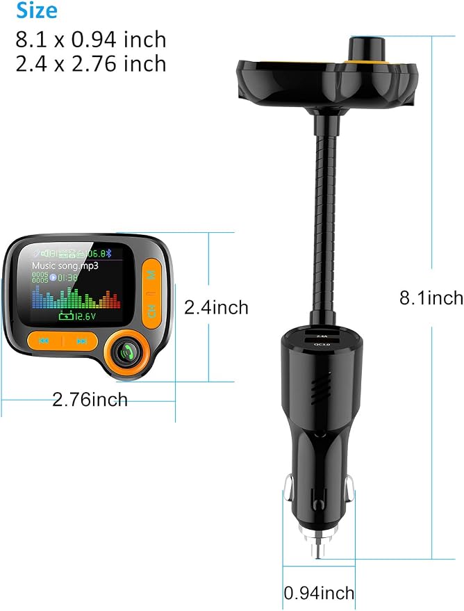 TSNAM Bluetooth FM Transmitter Car Adapter, Support Wireless Handsfree Call and - Image 6