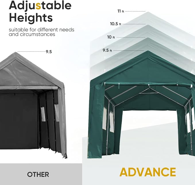 ADVANCE OUTDOOR 12x20 ft Car Canopy Garage Heavy Duty Carport Boat Shelter - Image 3