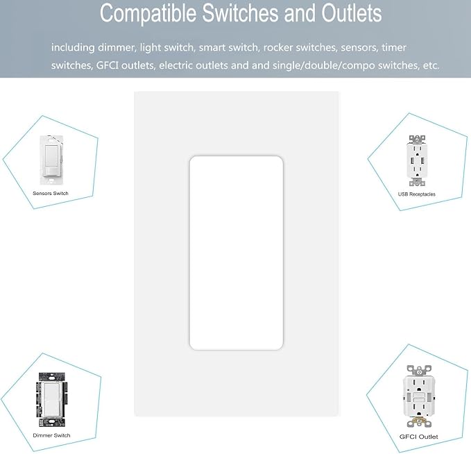 1-Gang Screwless Decora Wall Plate Cover Single Switch Outlet Electrical - Image 3