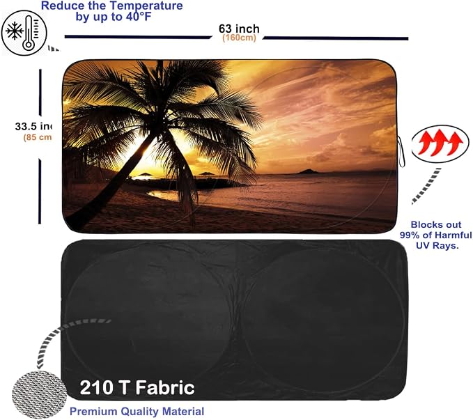 Gven Windshield Sun Shade, Vehicle Car Sun Shade Windshield Funny Yellow Beach - Image 2