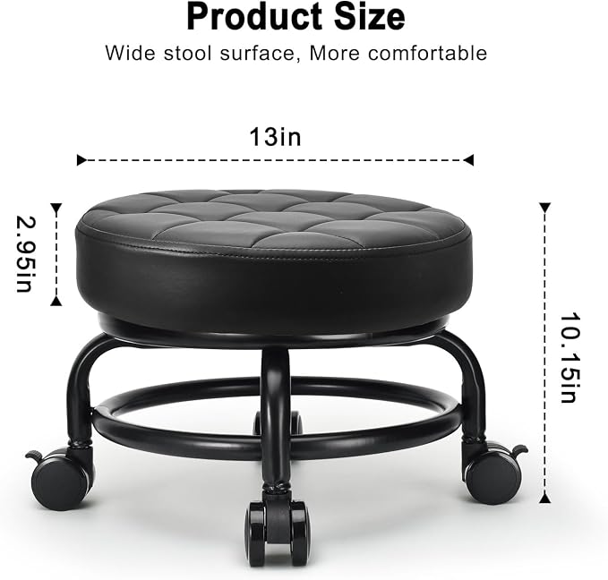Low Roller Seat Low Height Rolling Stool PU Leather Rolling Stool, Modern - Image 3