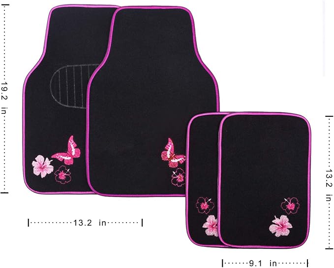 CAR PASS Embroidery Butterfly and Flower Car Floor Mats, - Image 2
