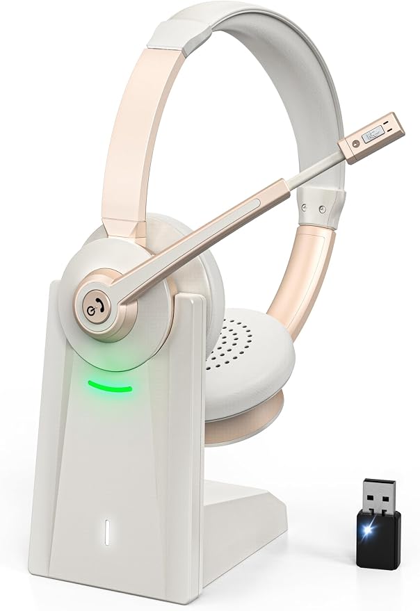 Wireless Headset with Mic for Work, Wireless Headphones with USB Dongle by Vonztek-US