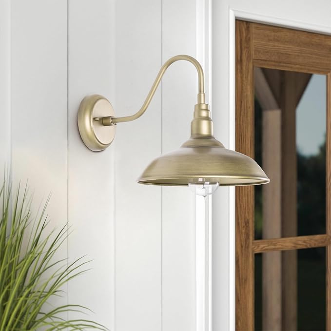 10 Inch Gooseneck Barn Light for Farmhouse, Brass Exterior Barn Style Light - Image 2