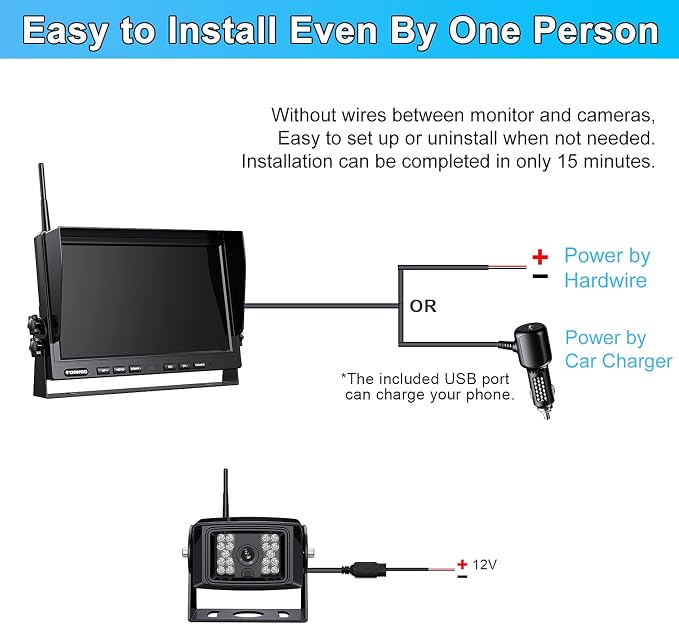 Fookoo HD 1080P 10" Wireless Backup Camera, 10-inch Dual/Quad Split Monitor - Image 7