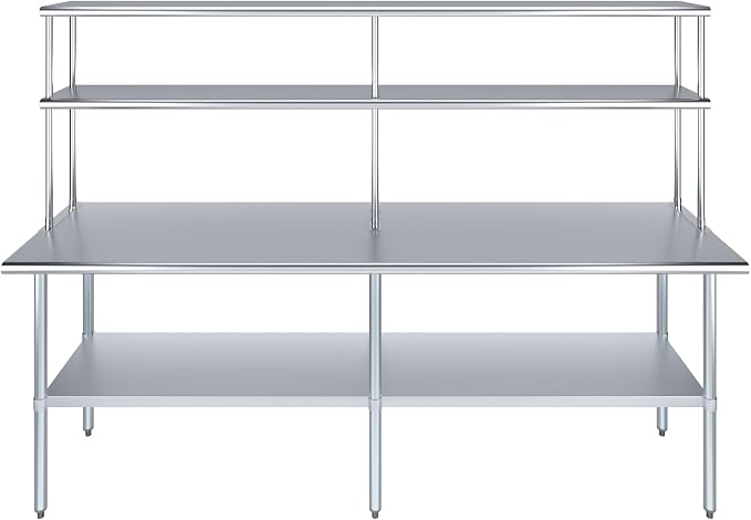 Amgood Stainless Steel Work Table Double Tier Overshelf | Metal Kitchen Prep - Image 2