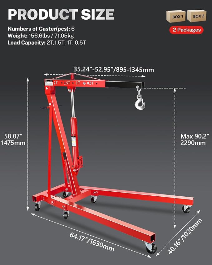 2-Ton Folding Engine Hoist, Hydraulic Shop Crane - Image 6