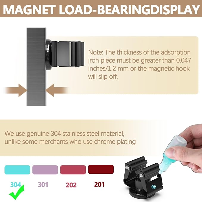 3-H Magnetic Broom Holder with Strong Magnetic Hook 8 Pack, Broom Holder Wall - Image 3
