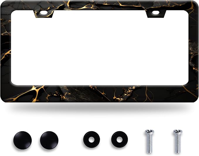 Marble License Plate Frame Black Gold Marble Printed License Plate Stainless by GORSNKYE