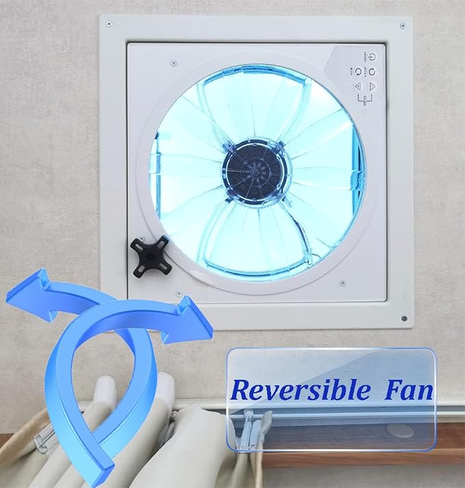 12V RV Roof Fan Vent 14'' 10 Speed Reversible Manual Lift - Image 3