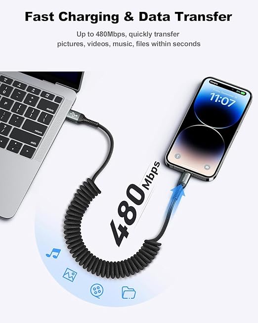 Coiled USB C iPhone Charger 3FT 2Pack, Braided Type C to Lightning Cable - Image 5