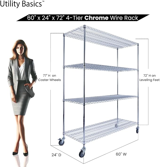 60"x24"x72" PREMIUM METAL STEEL 4-Tier Wire Shelving NSF 3200 LBS MAX Capacity - Image 2