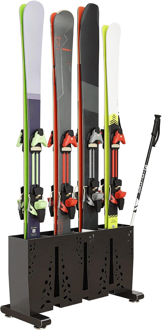 Heavy Duty Metal Ski Storage Rack, 4 Pair Freestanding Steel Ski Holder by TOCRETOARE
